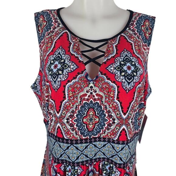 Sandra Darren NWT Red Blue Design Sleeveless Maxi Women's Dress XL - Picture 2 of 6